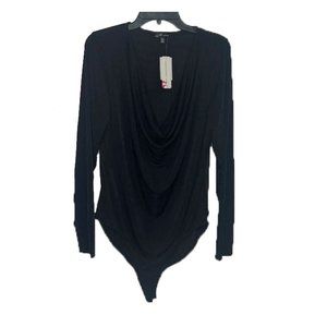 NWT Curvy Sense Plus Size Long Sleeve Shimmer Bodysuit - (Black, 2X)